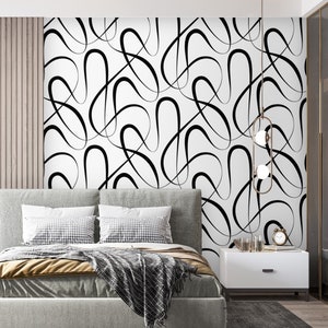 Minimalist Abstract Lines Wallpaper: Black and White Peel and Stick