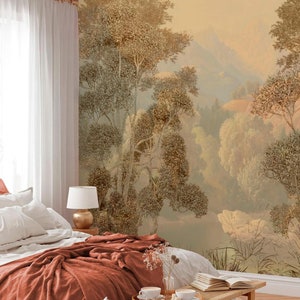 Scenery wallpaper Forest wall mural landscape Peel and stick removable or Traditional non woven