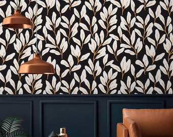 Dark floral wallpaper Peel and stick removable or Traditional accent wallpaper flowers
