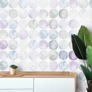Geometric wallpaper pastel watercolor circles minimalist Peel and stick removable or Traditional accent wallpaper