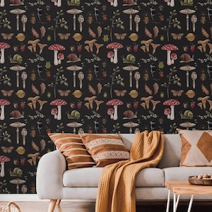 Dark Botanical Mushroom Wallpaper: Peel and Stick or Traditional