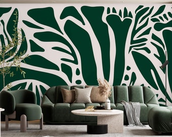 Abstract Shapes Wallpaper Mural - Green and White Art Room Decor