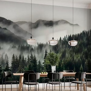 Misty forest landscape wallpaper Nature wall mural Peel and stick removable or Regular wallpaper
