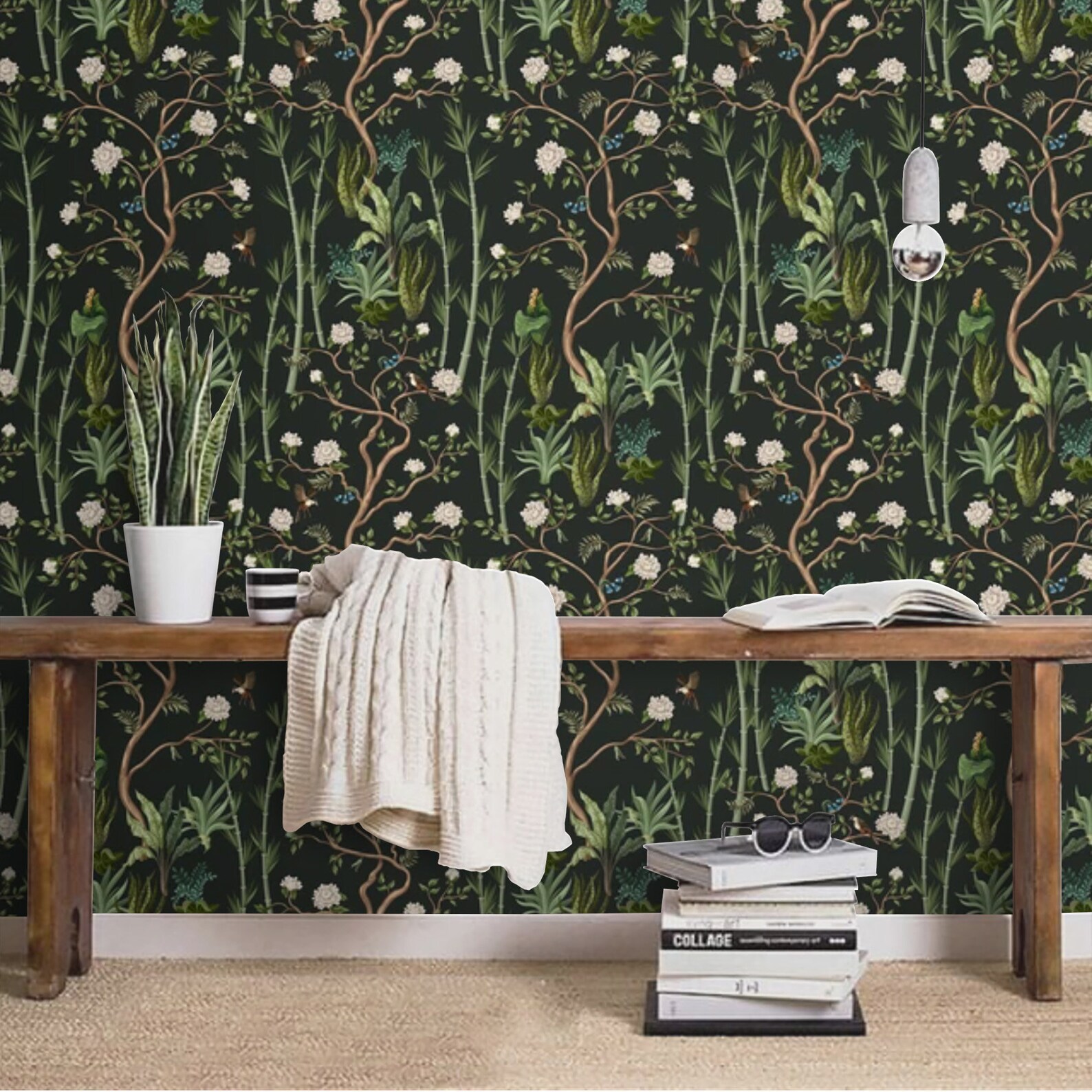 Dark Botanical Wallpaper Flowers and Leaves Peel and Stick - Etsy