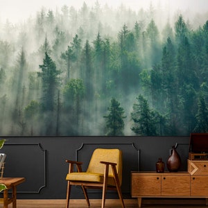 Forest wall mural nature landscape wallpaper Peel and stick removable or Traditional
