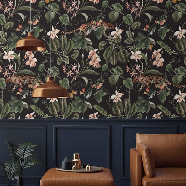 Leopard Flowers Wallpaper Etsy