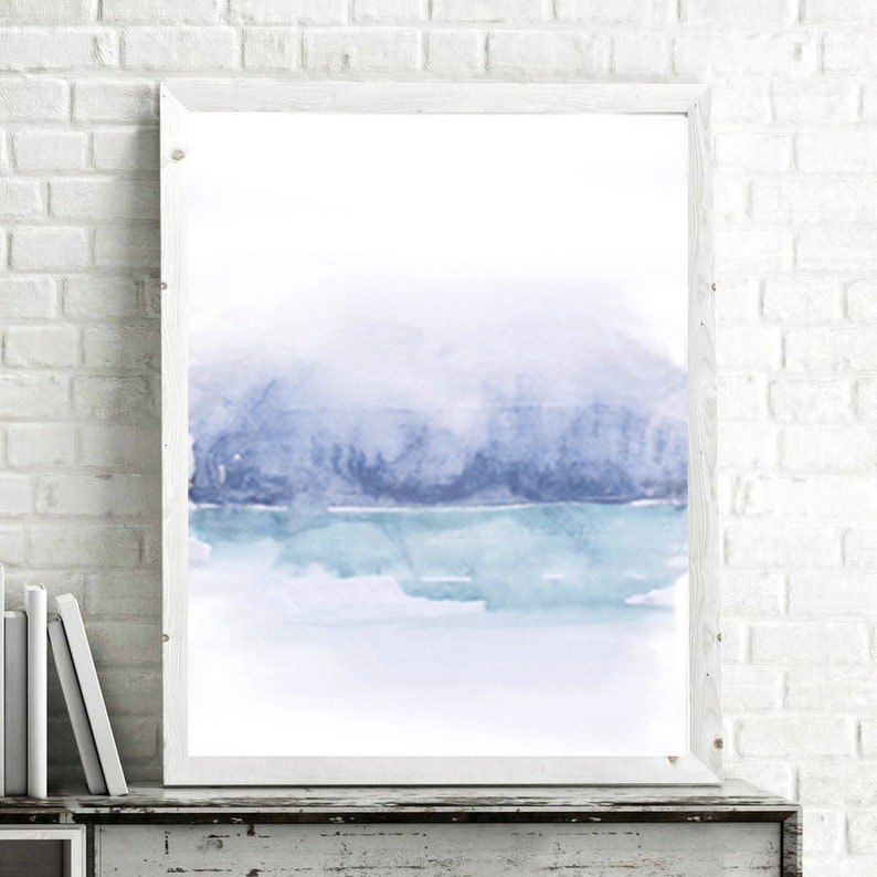 Abstract watercolor landscape wall art print Blue abstract Etsy