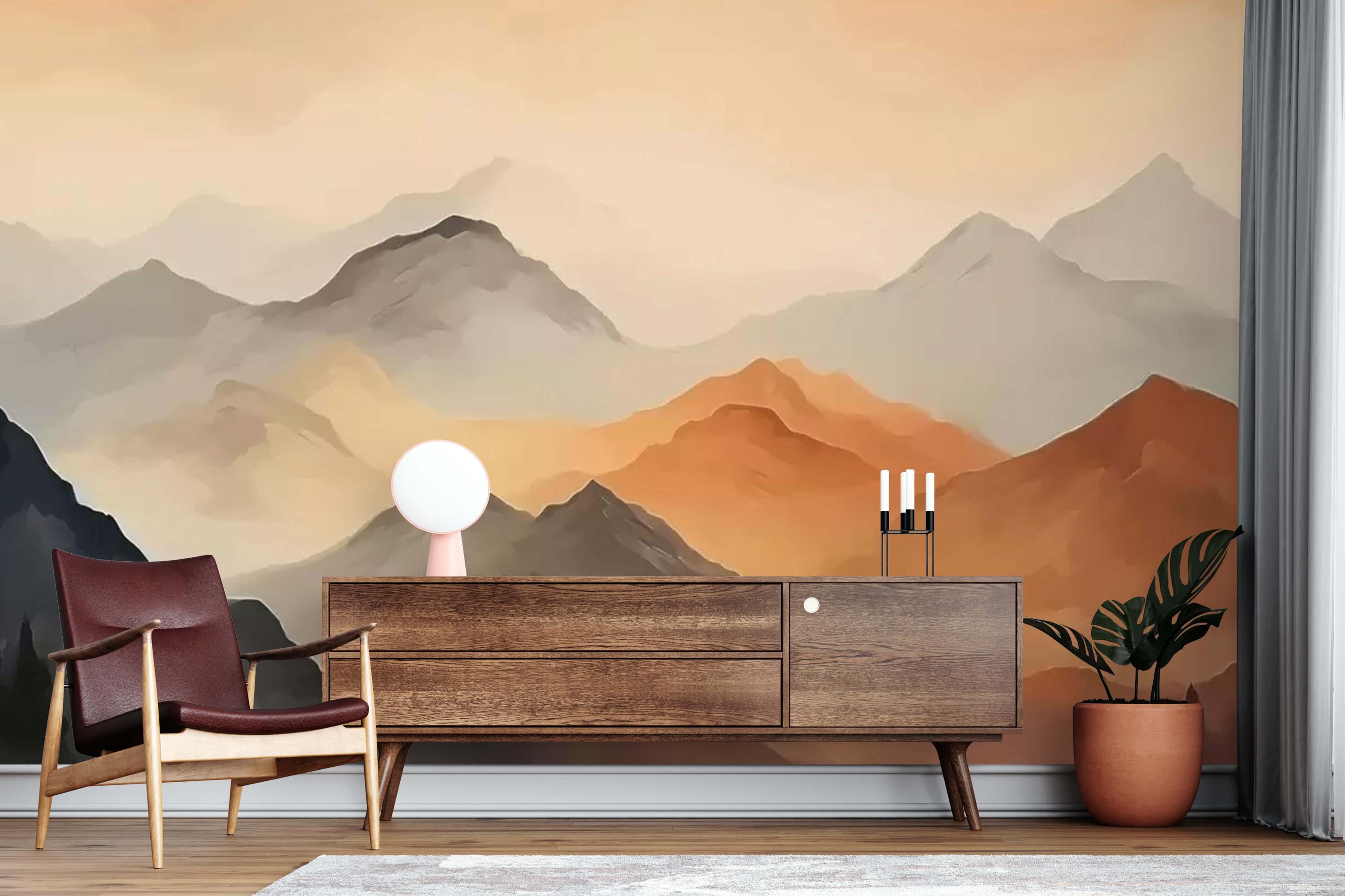 Watercolor Mountain Landscape Wall Mural: Peel and Stick Wallpaper - Etsy
