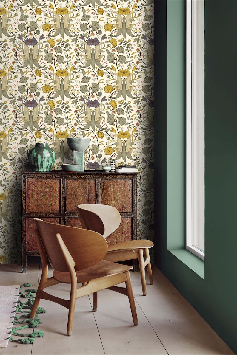 Vintage Botanical Wallpaper: Herbs & Flowers, Peel and Stick or ...
