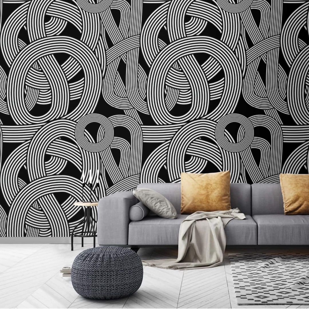 Abstract Black and White Wall Mural: Peel and Stick Wallpaper - Etsy
