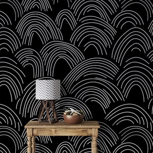 Minimalist Black and White Rainbow Wallpaper: Abstract Peel and Stick or Traditional