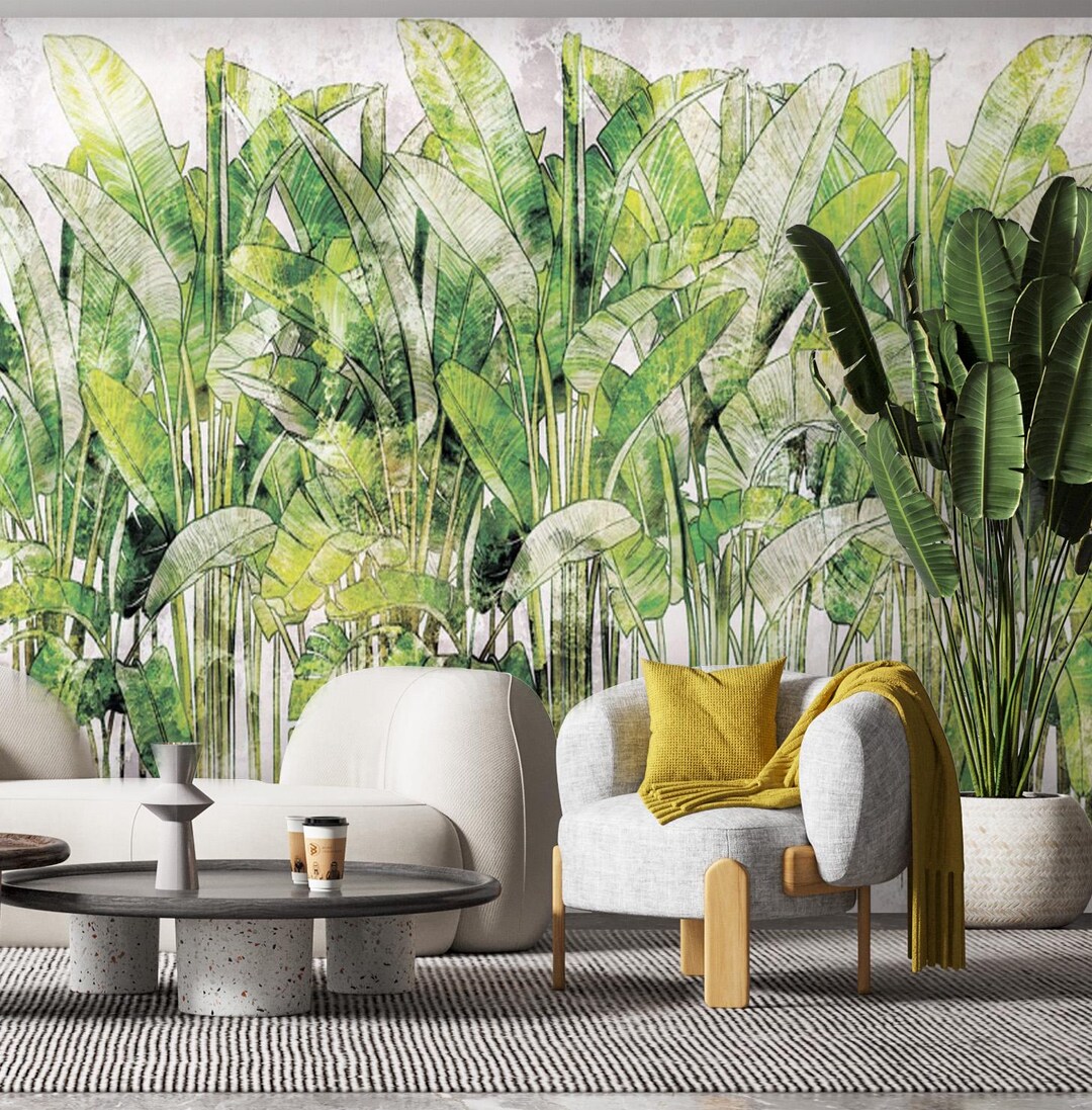 Banana Leaf Tropical Wallpaper Mural: Peel and Stick Removable Wall Art ...
