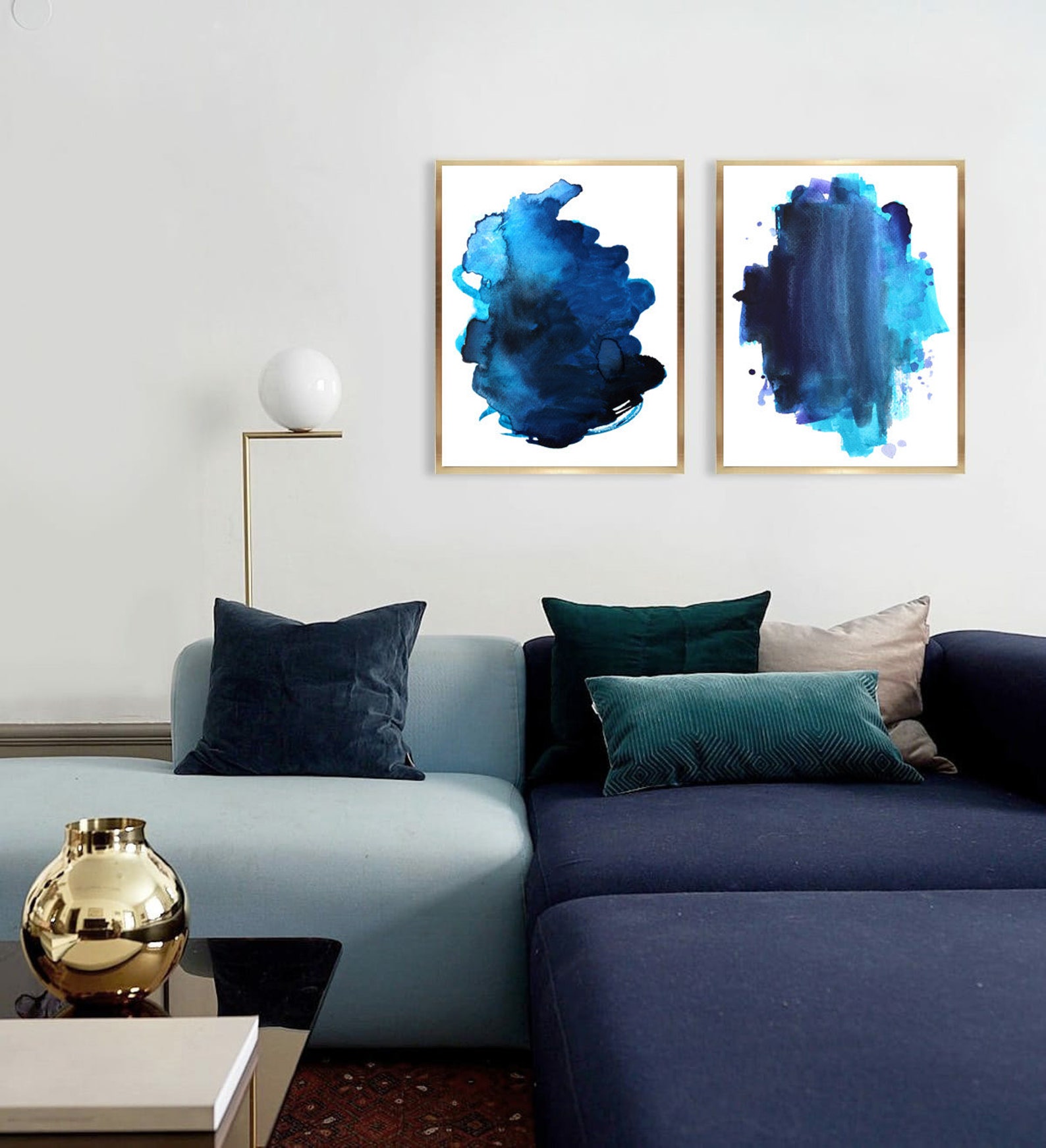 Kobaltblaues abstraktes 2er Set Drucke Aquarell abstraktes | Etsy