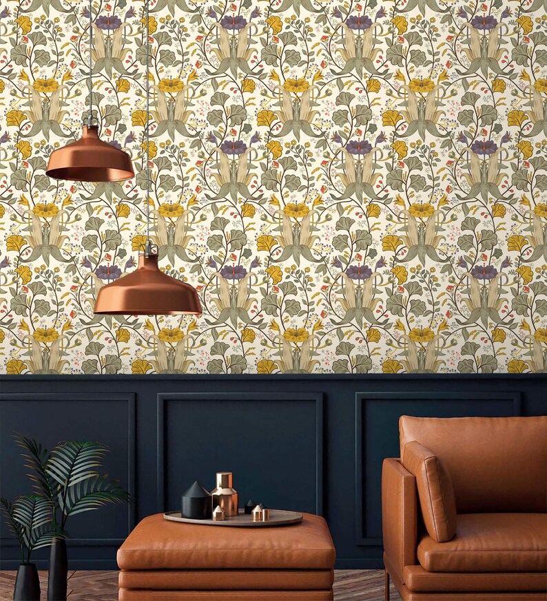 Vintage Botanical Wallpaper: Herbs & Flowers, Peel and Stick or ...
