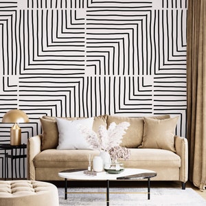 Geometric wallpaper minimalist lines Peel and stick removable or Traditional accent wallpaper