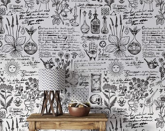 Alchemy Herbs Wallpaper: Vintage Medicine Theme, Peel and Stick