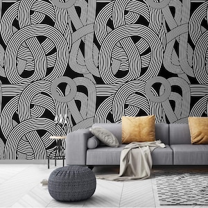 Abstract Black and White Wall Mural: Peel and Stick Wallpaper