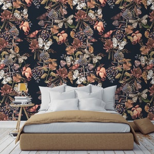 Dark Floral Watercolor Wallpaper Peel and Stick Removable or - Etsy