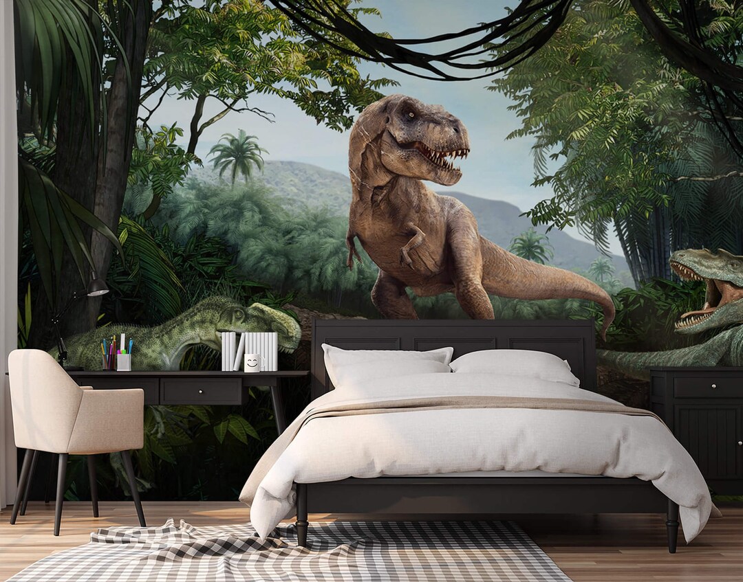 Dinosaurs Wall Mural T Rex Kids Bedroom Dino World Wallpaper Baby Boy ...