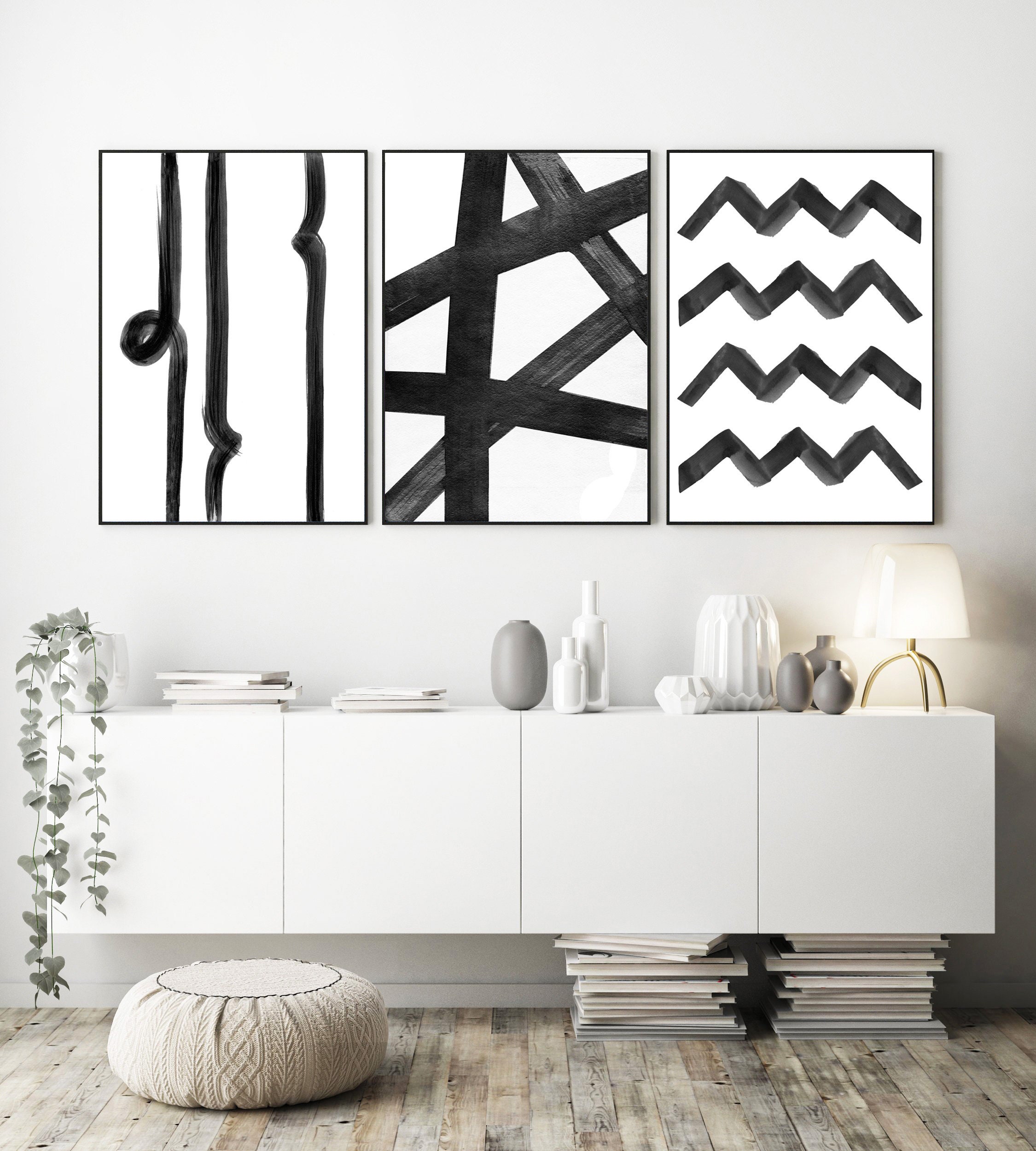 Black white minimalist prints set of 3 Black and white Etsy