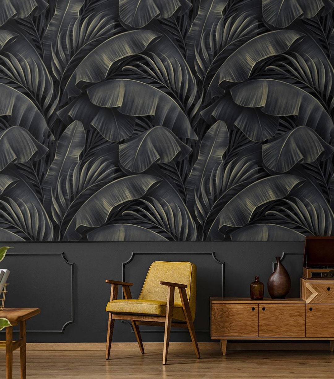 Dark Tropical Wallpaper Palm Leaves Peel and Stick Removable - Etsy