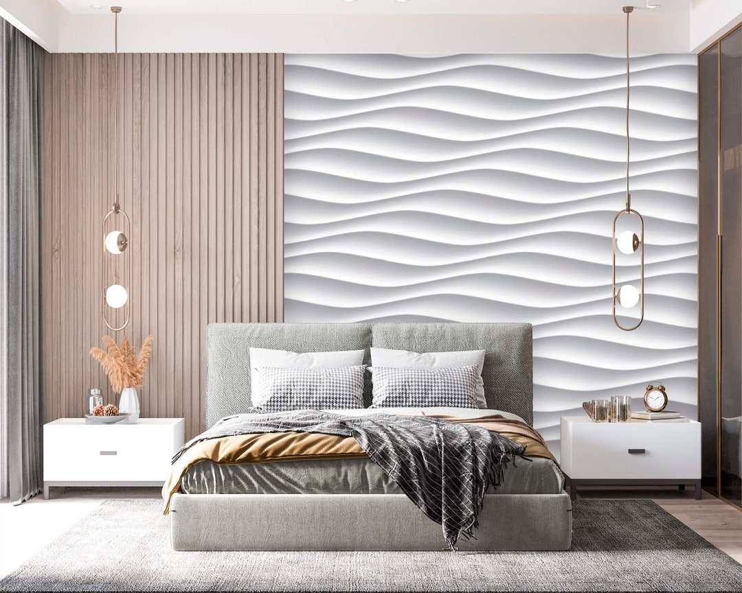 Geometric Wallpaper Abstract Waves 3d Effect Peel and Stick Removable ...