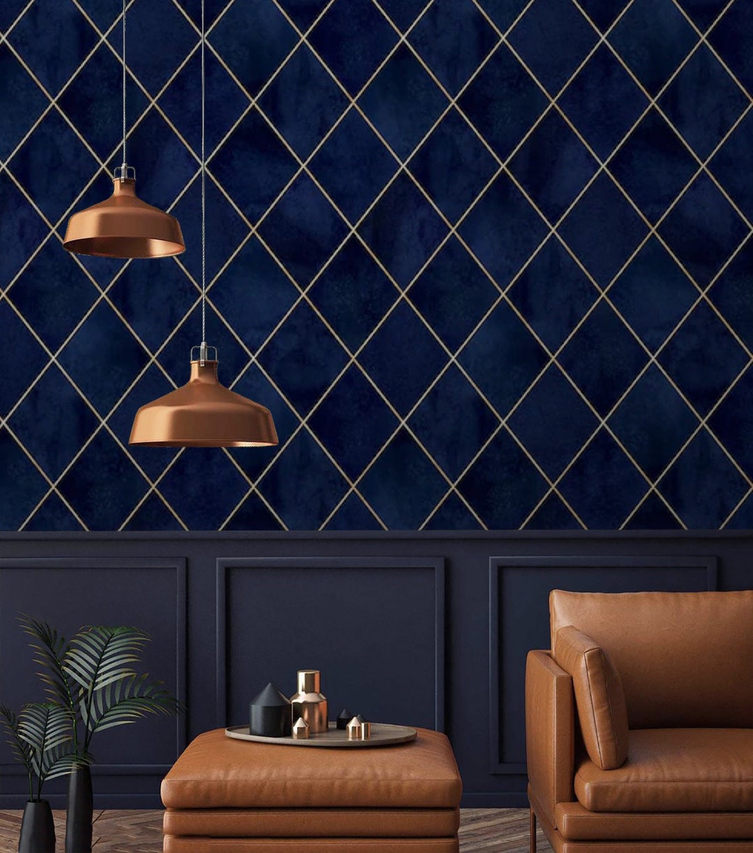 Geometric Dark Blue Watercolor Wallpaper Peel and Stick Removable or ...