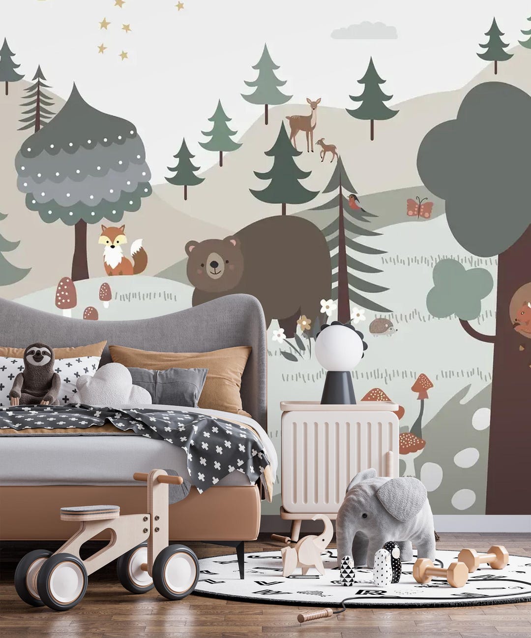 Forest and Animals Kids Wall Mural Nursery Wallpaper Peel and Stick or ...
