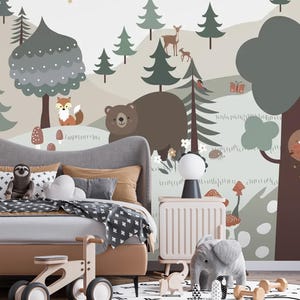 Papier peint pour enfants Forêt et animaux Papier peint pour chambre d'enfant ou sticker mural décoratif traditionnel