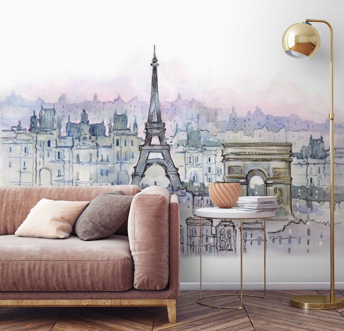 Paris Wallpaper Mural Watercolor Art Peel and Stick Removable Etsy