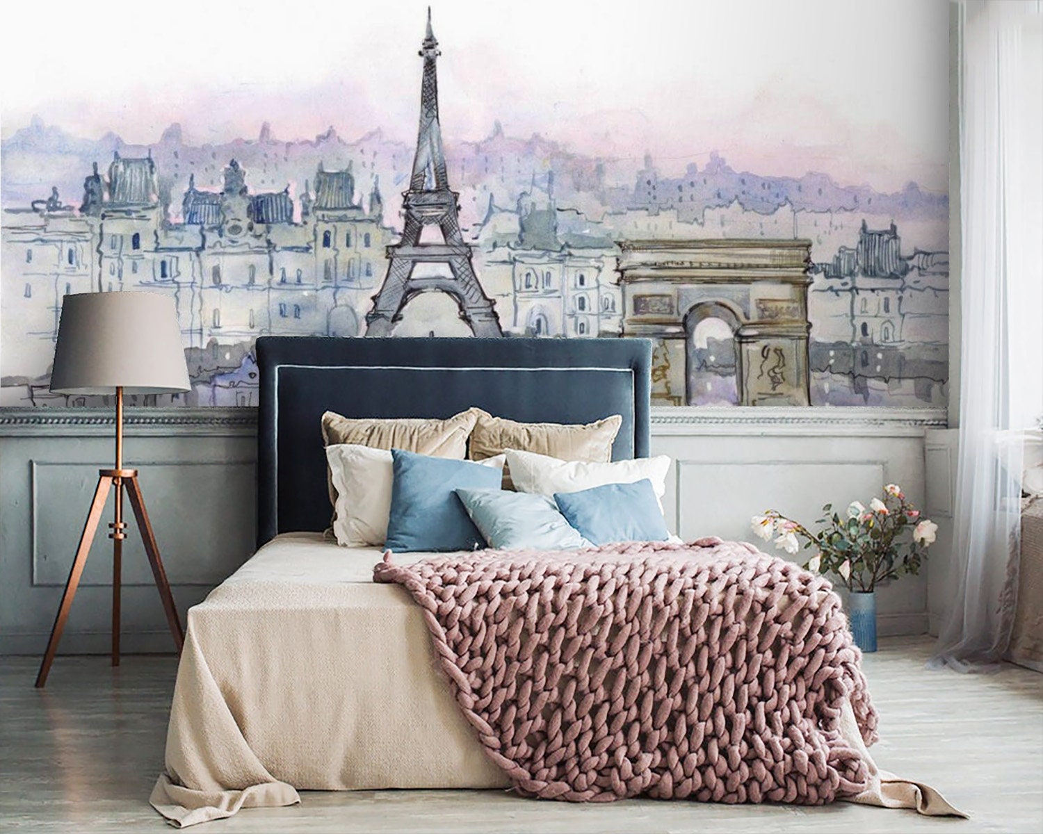 Paris Wallpaper Mural Watercolor Art Peel and Stick Removable Etsy