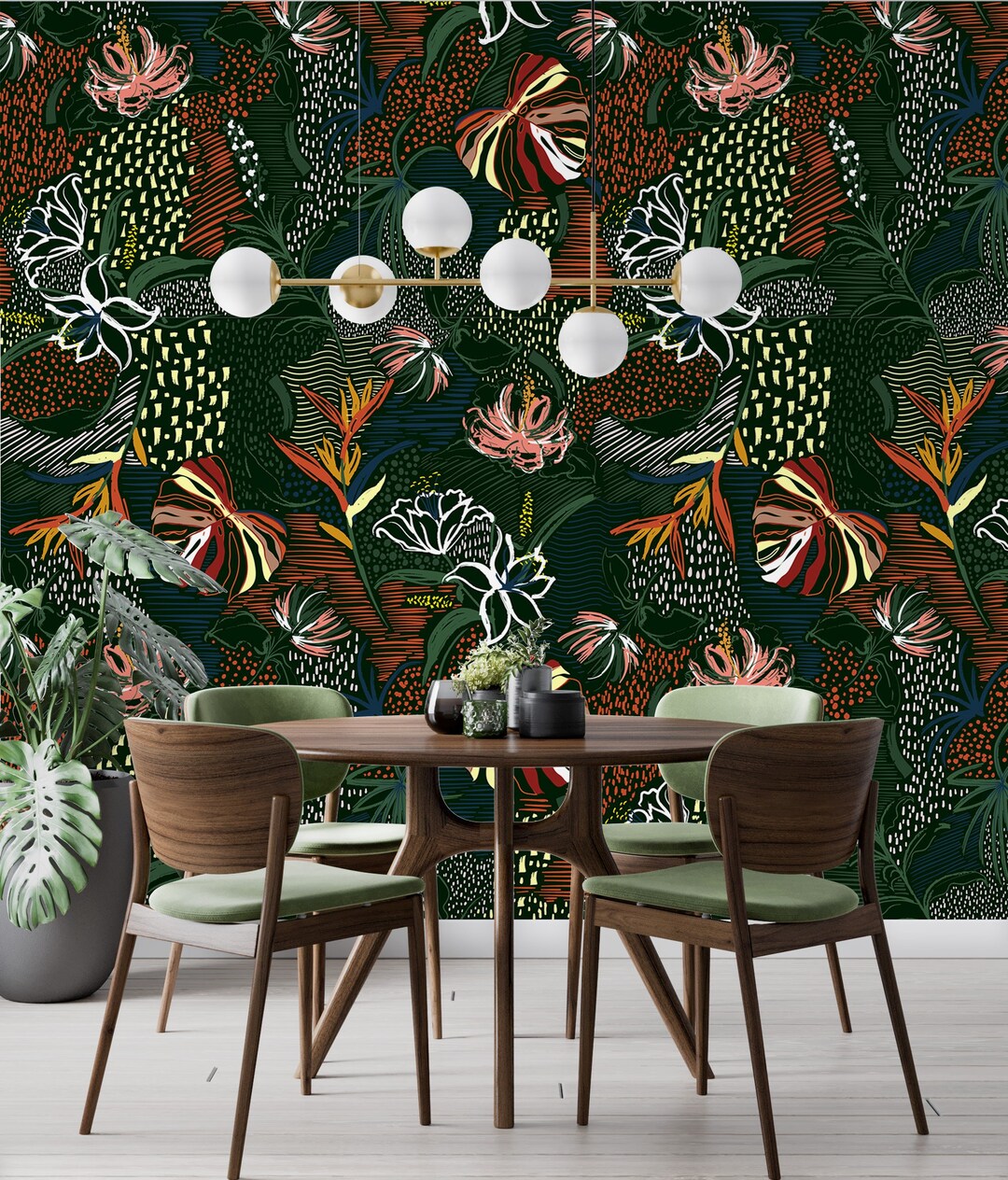 Dark Tropical Wallpaper Exotic Leaves Peel and Stick Removable or ...