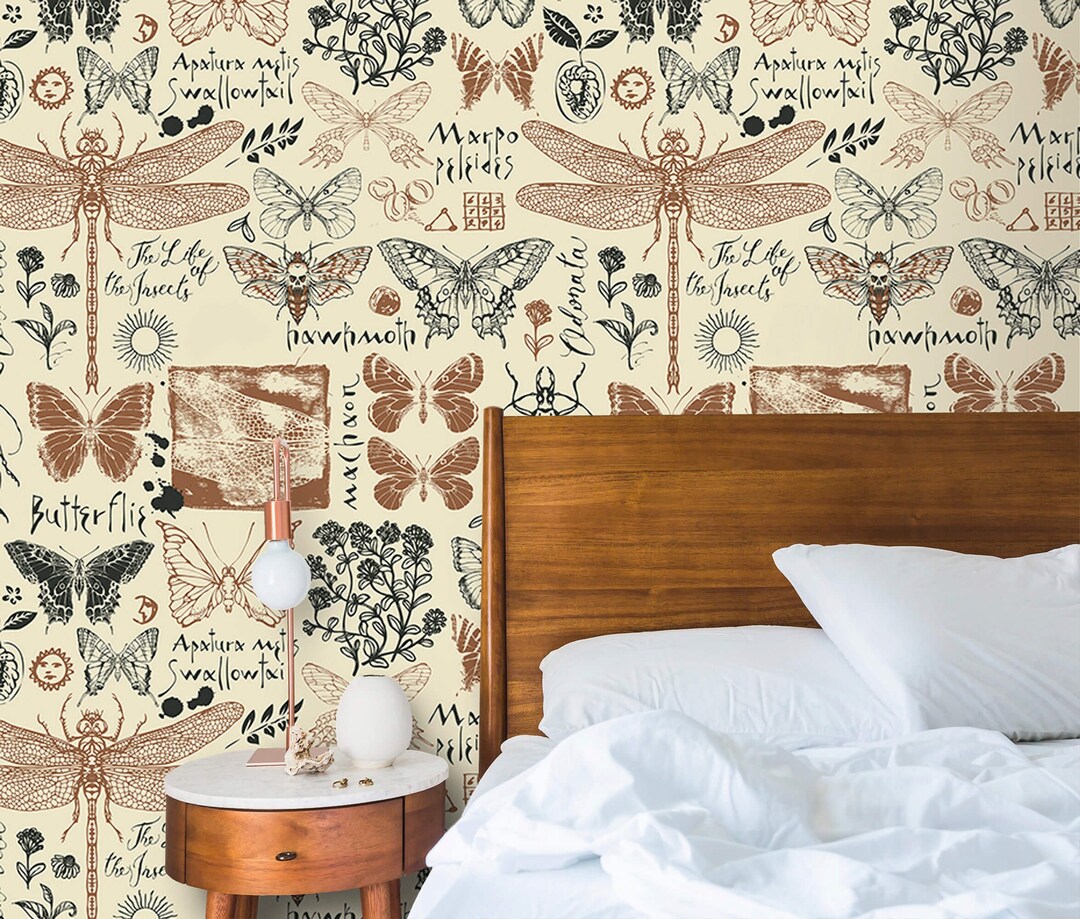 Vintage Botanical Wallpaper Butterflies Peel and Stick Removable or ...