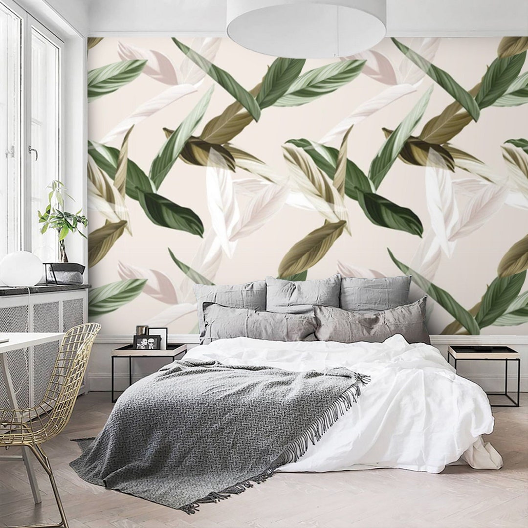 Botanical Wallpaper Large Leaves Peel and Stick Removable or Etsy