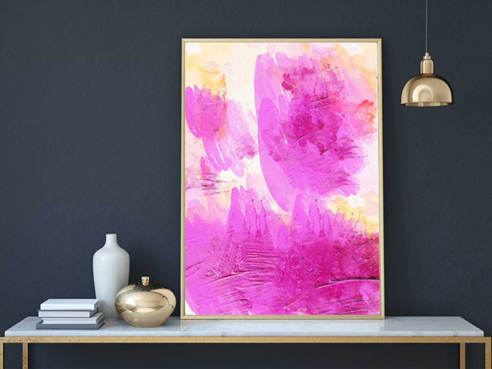 Hot pink abstract wall art print Fuchsia bright pink printable Etsy