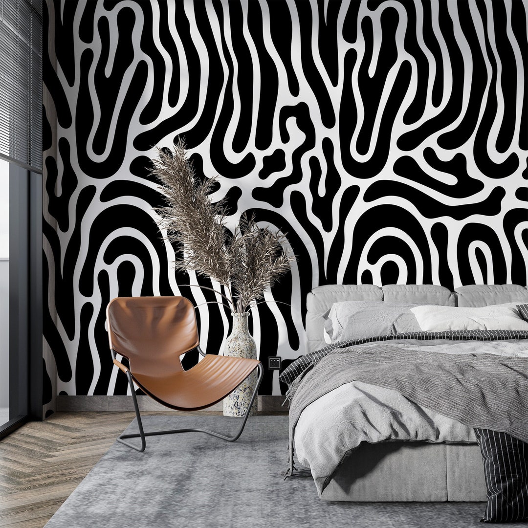 Abstract Wallpaper Black and White Peel and Stick Removable or