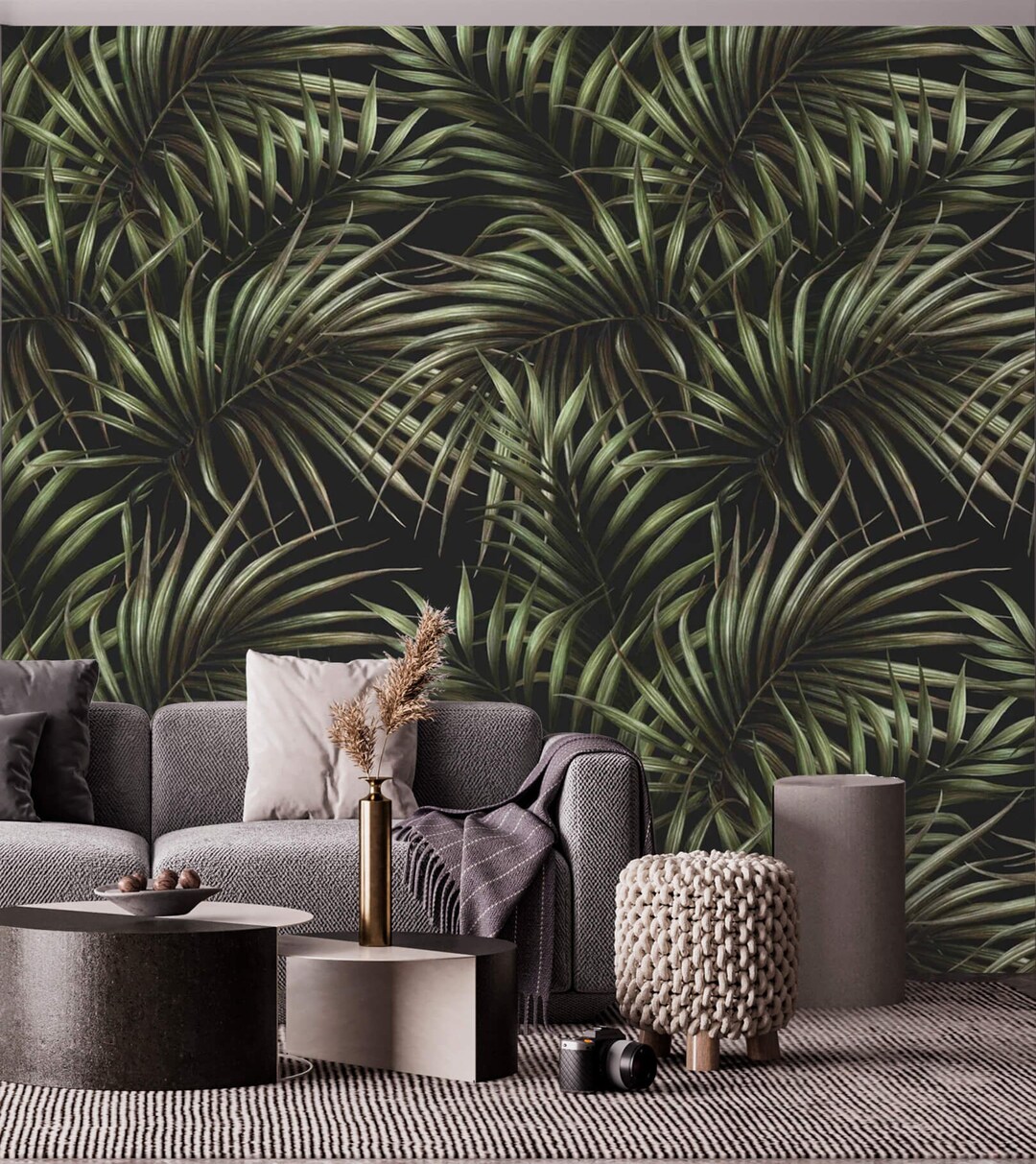 Dark Tropical Wallpaper Palm Leaves Peel and Stick Removable - Etsy