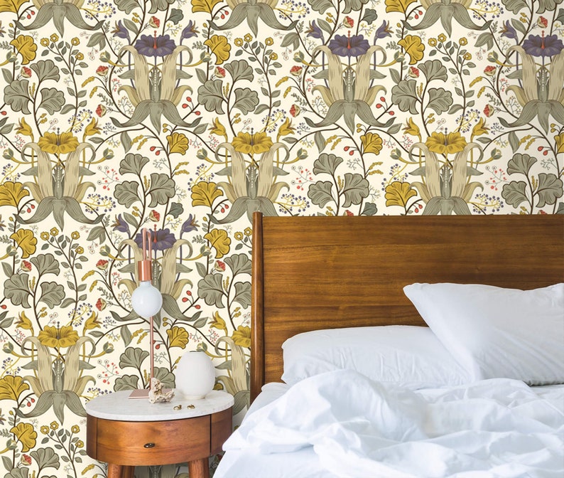 Vintage Botanical Wallpaper: Herbs & Flowers, Peel and Stick or ...