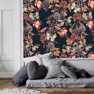 Dark Floral Watercolor Wallpaper Peel and Stick Removable or ...