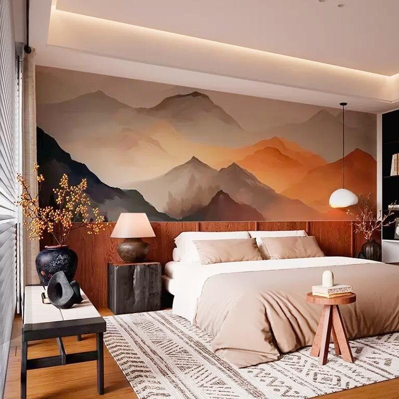Watercolor Mountain Landscape Wall Mural: Peel and Stick Wallpaper - Etsy