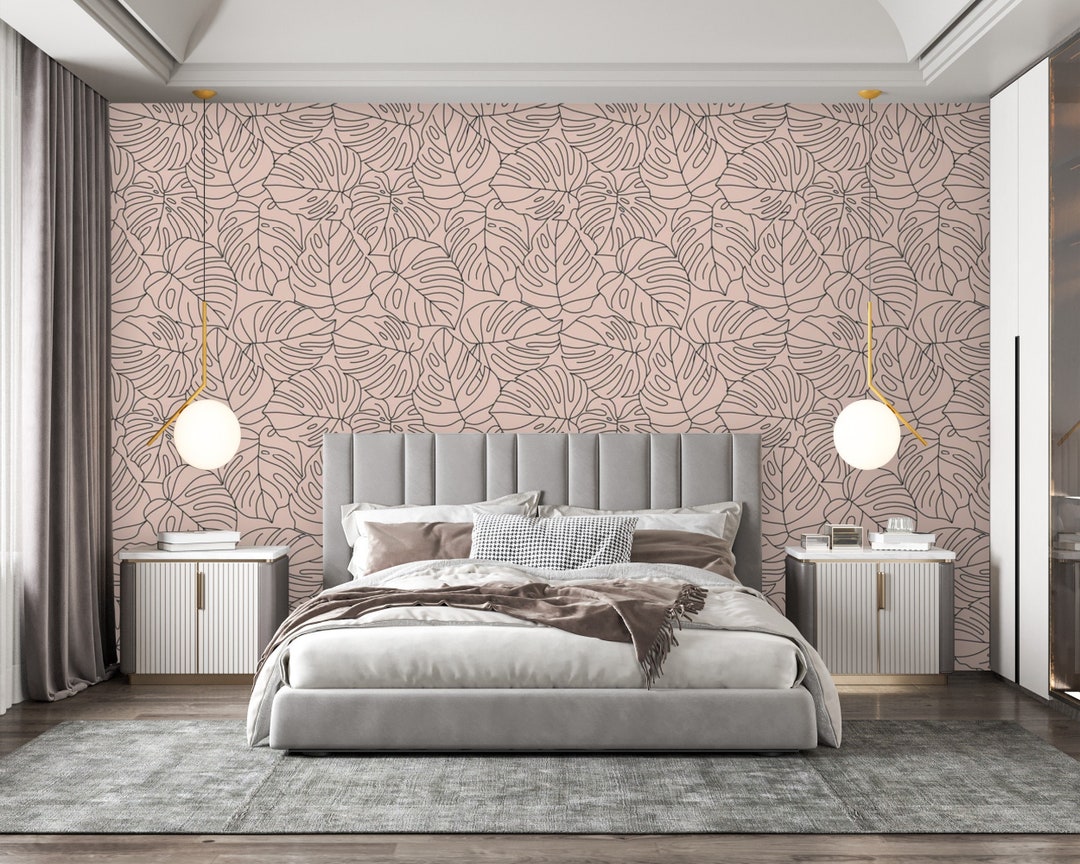 Minimalist Wallpaper Leaves Neutral Tropical Peel and Stick Removable