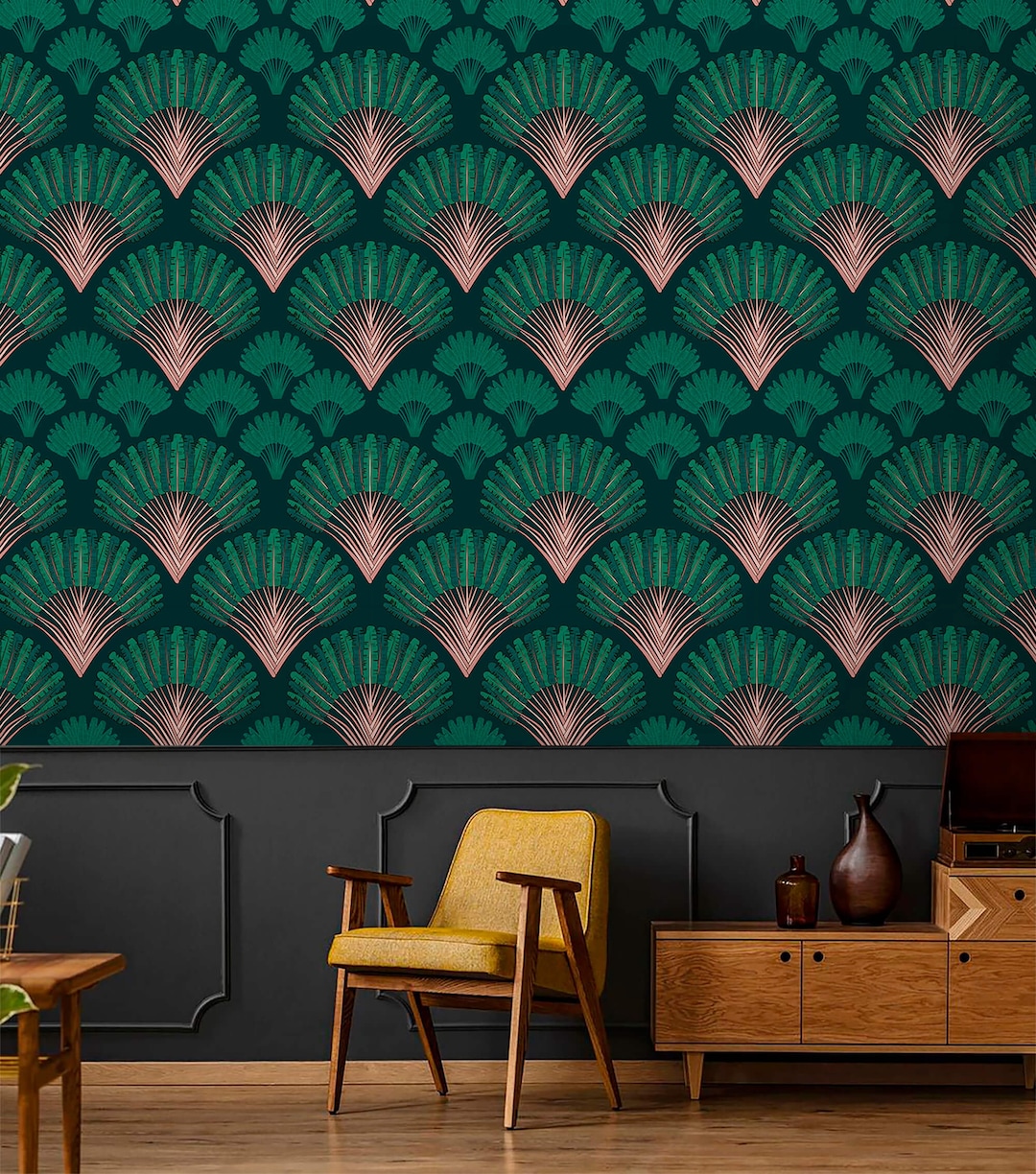 Art Deco Wallpaper Fans Deep Green Peel and Stick Removable or Etsy UK