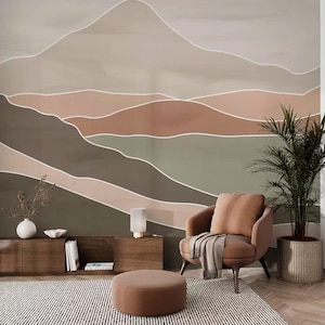 Mountains landscape wall mural in earthy tones