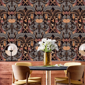Art nouveau wallpaper vintage floral ornament Peel and stick removable or Traditional accent wallpaper