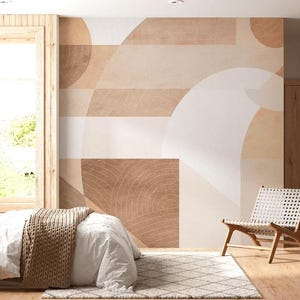 Geometric abstract beige wallpaper Modern wall mural Peel and stick removable accent wall