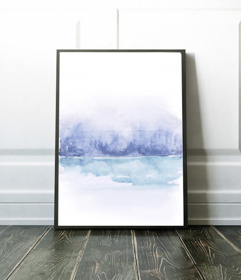Abstract watercolor landscape wall art print Blue abstract Etsy