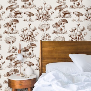 Vintage Botanical Mushroom Wallpaper: Peel and Stick or Traditional