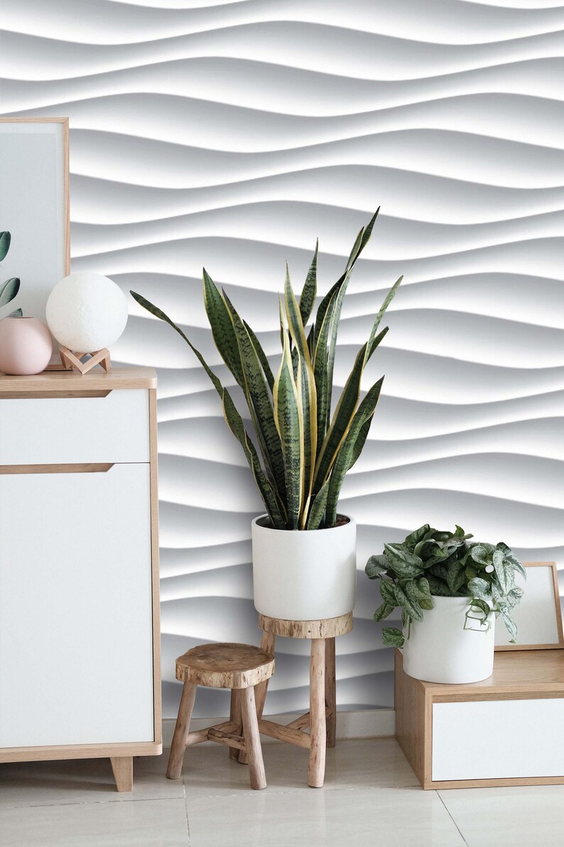 Geometric Wallpaper Abstract Waves 3d Effect Peel and Stick Removable ...