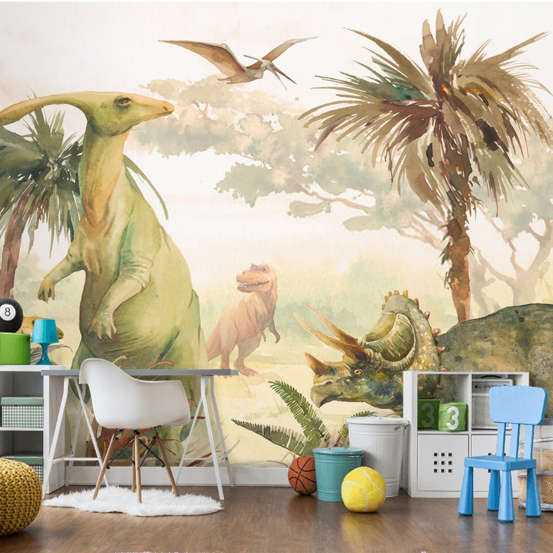 Dinosaurs Wall Mural Boys Bedroom Dino Wallpaper Baby Boy Room Wall ...