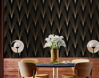 Dark Art Deco Wallpaper: Black & Gold Accent, Peel and Stick or Traditional